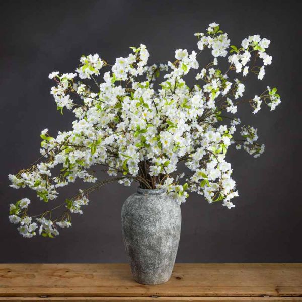 White Cherry Blossom Spray Artificial Plant - Fabric/Plastic - L25 x W28 x H124 cm - Burgundy