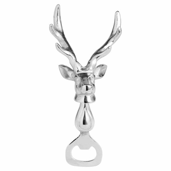 Nickel Stag Head Detail Bottle Opener - Metal - L3 x W6 x H11 cm - Silver