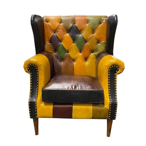 Leather Harlequin Armchair - L78 x W90 x H115 cm