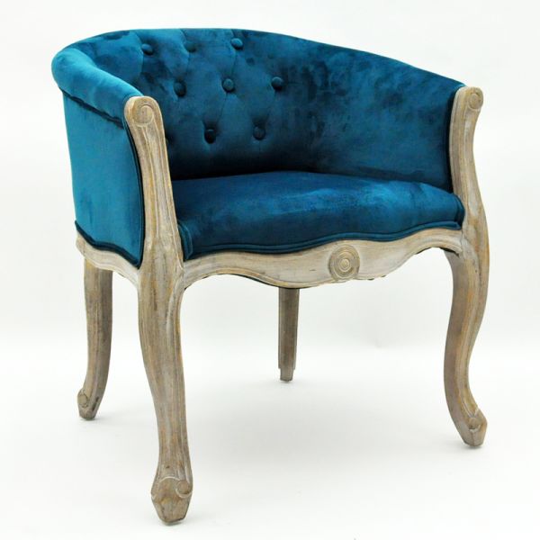 Natural FR Louis Chair - Velvet - L61 x W61 x H71 cm - Teal