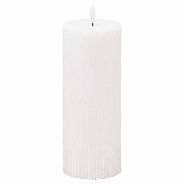 Luxe Collection Natural Glow 3x8 Textured Ribbed LED Candle - Plastic/Wax - L7 x W7 x H20 cm - White