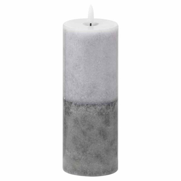 Luxe Collection Natural Glow 3x8 Dipped LED Candle - Plastic/Wax - L7 x W7 x H20 cm - Grey