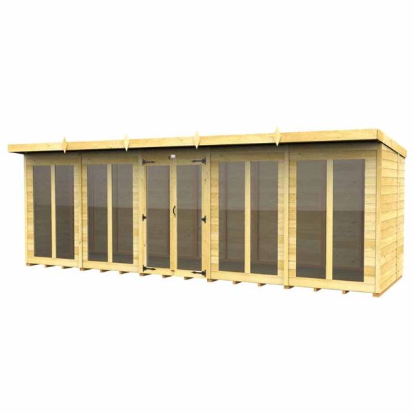 20ft x 8ft Pent Summer House (Full Height Window) - Wood - L231 x W589 x H201 cm