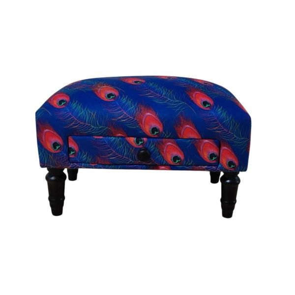 Feather Fabric Footstool with Drawer - L28 x W45 x H25 cm