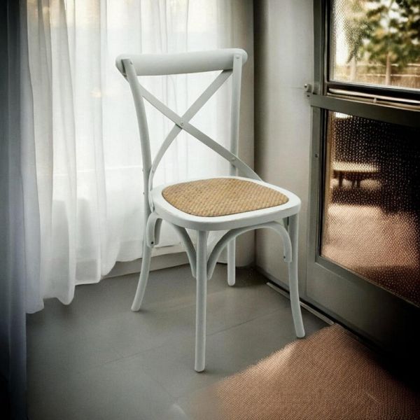 French Cross Back Dining Chair - Elm Wood - L46 x W49 x H88 cm - Grey