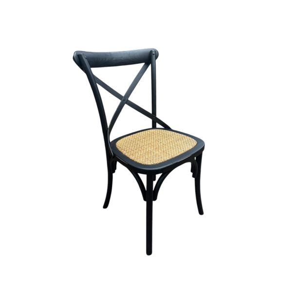 French Cross Back Dining Chair - Elm Wood - L46 x W49 x H88 cm - Black