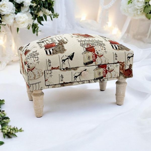 Scottie Dog Fabric Footstool with Drawer - L25 x W45 x H28 cm