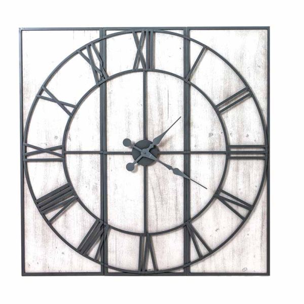 Roza Panelled Wall Clock - Metal/Wood - L5 x W112 x H112 cm - Silver
