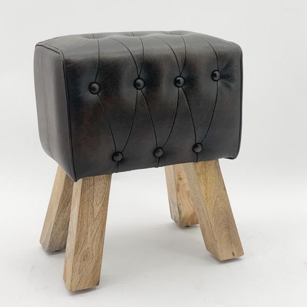 50 Cm Leather Footstool with Buttons - L26 x W38 x H50 cm