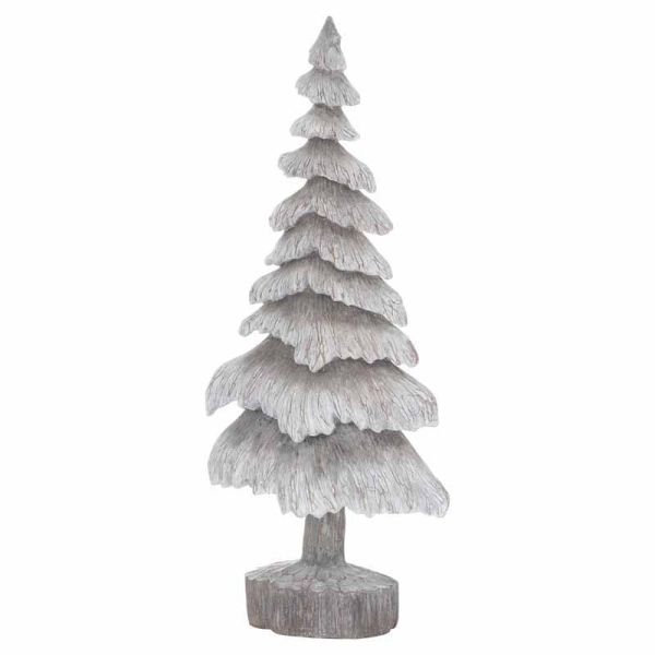 Carved Wood Effect Snowy Tree Artificial Plant - Resin - L7 x W16 x H35 cm - Grey