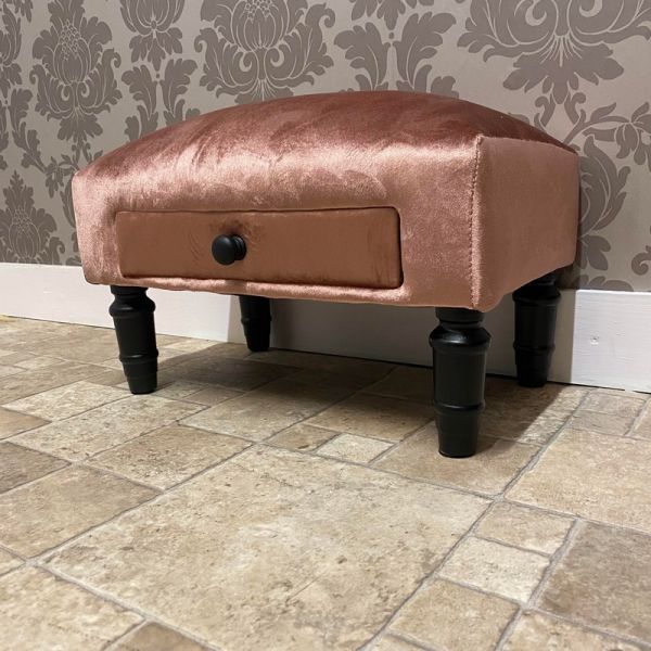 Footstool with Drawer - Velvet - L25 x W45 x H28 cm - Pink