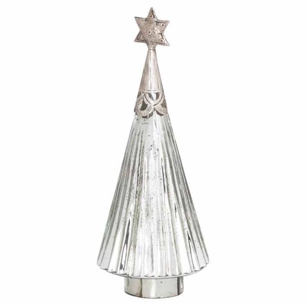 The Noel Collection Star Topped Decorative Medium Tree - Glass - L13 x W13 x H39 cm - Silver