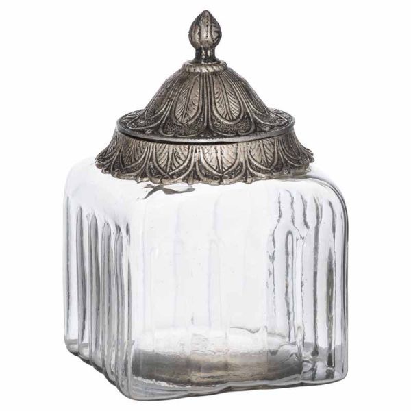 Moroccan Style Lidded Medium Display Jar - Glass - L12 x W12 x H18 cm