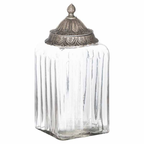 Moroccan Style Lidded Large Display Jar - Glass - L12 x W12 x H26 cm