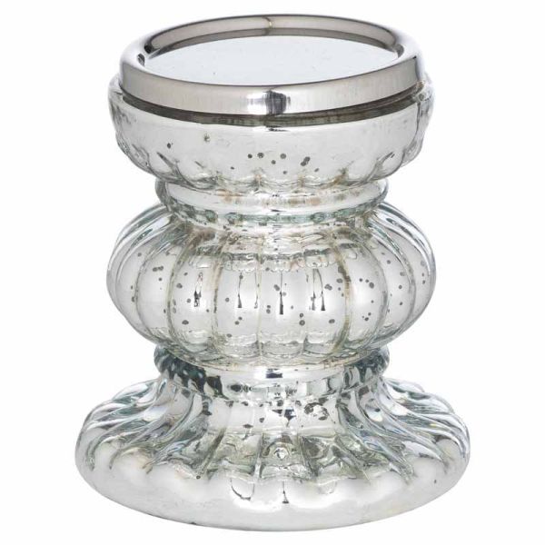 Mercury Effect Bonbon Medium Candle Holder - Glass - L14 x W14 x H21 cm - Silver