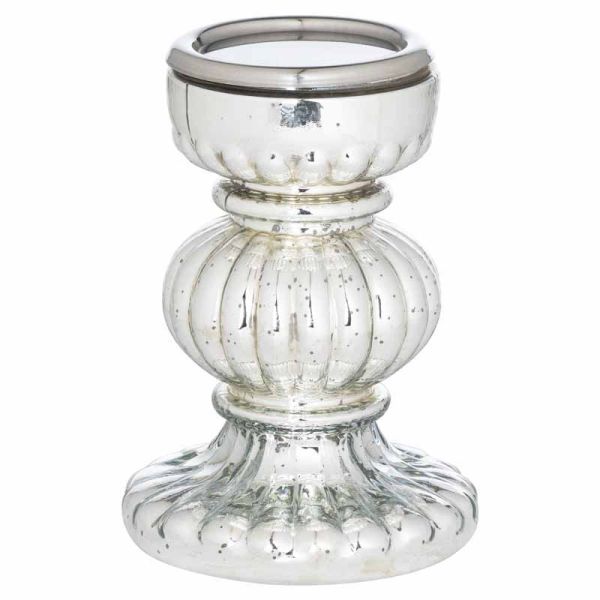 Mercury Effect Bonbon Large Candle Holder - Glass - L17 x W17 x H26 cm - Silver