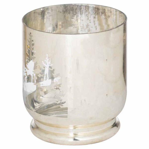 The Noel Collection Silver Forest Medium Candle Holder - L13 x W13 x H15 cm