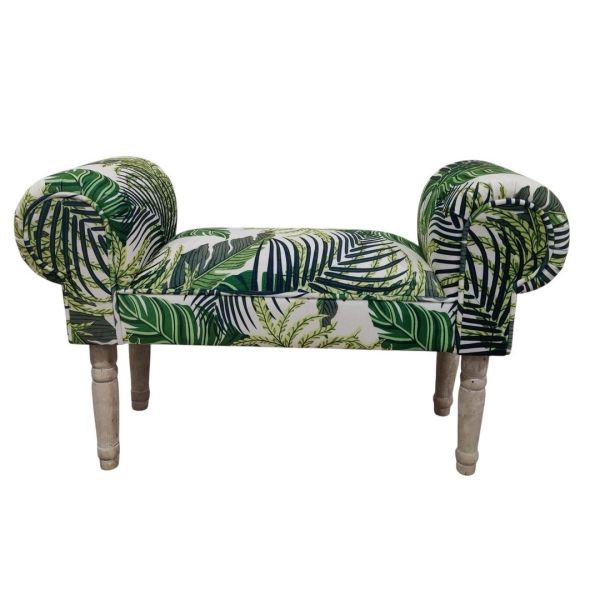 Palm Leaf Print Window Seat Sofa - Fabric - L30 x W86 x H52 cm