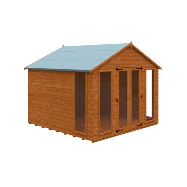 10x10 Contemporary Summerhouse 12mm Shed - L295 x W295 x H257.7 cm - Solid Wood/Softwood/Pine - Burnt Orange