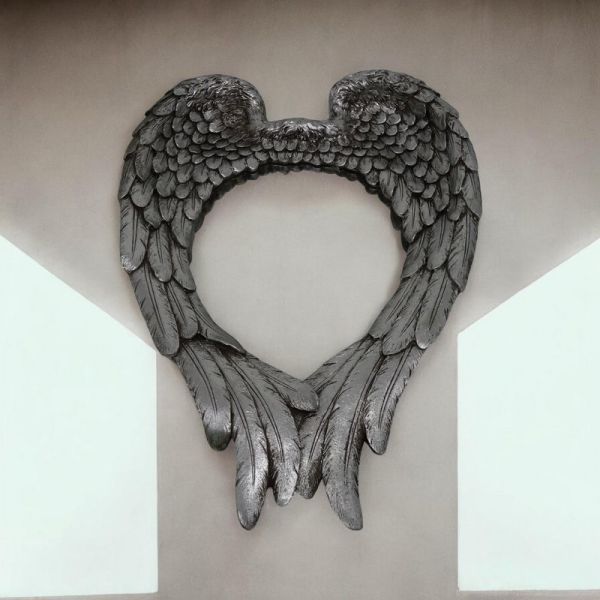 Wing Design Mirror - L8 x W38 x H57 cm - Antique Silver