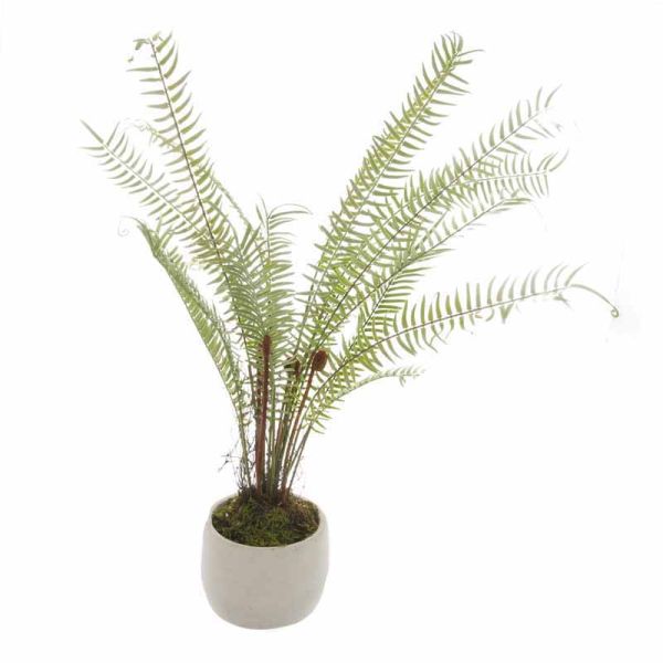 White Potted Boston Fern Artificial Plant - Plastic/Stone- Green