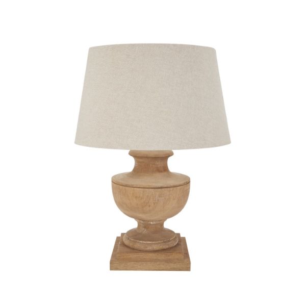 Delaney Natural Wash Urn Lamp with Linen Shade - Wood - L49 x W49 x H72 cm - Brown