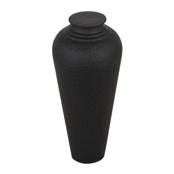Hammered Vase with Lid - Metal - L20 x W20 x H41 cm - Black