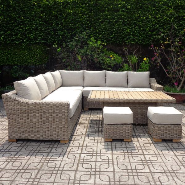Capri Outdoor Large Corner Set with Riser Table + 2 Stools - Metal/Synthetic Fibre
