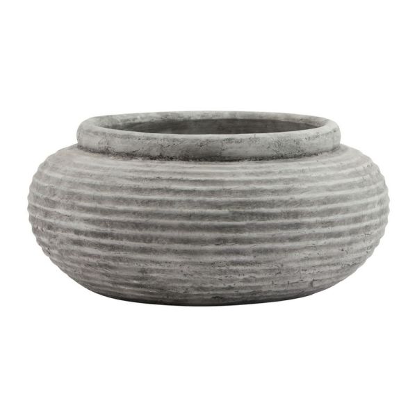 Athena Round Ribbed Planter - Ceramic - L41 x W41 x H19 cm - White