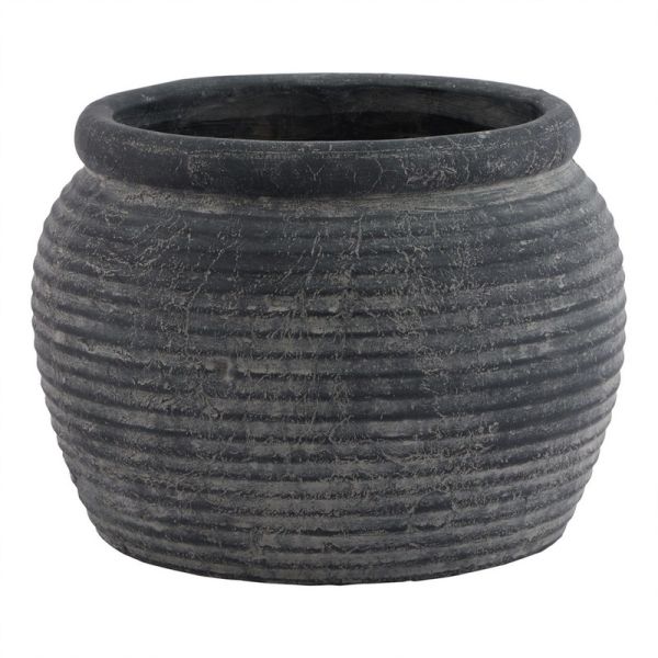 Amalfi Rimmed Large Plant Pot - Ceramic - L40 x W40 x H31 cm - Grey