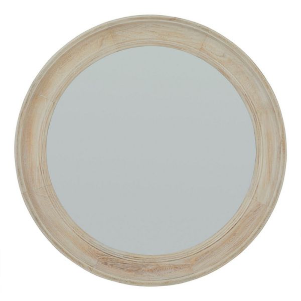 Round Framed Mirror - Washed Wood - L4 x W90 x H90 cm - Antique White