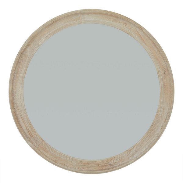 Round Framed Large Mirror - Washed Wood - L4 x W120 x H120 cm - Antique White