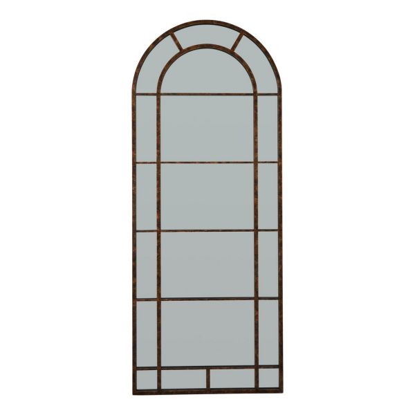 Rust Effect Large Arched Window Mirror - Wood/Glass - L4 x W80 x H200 cm