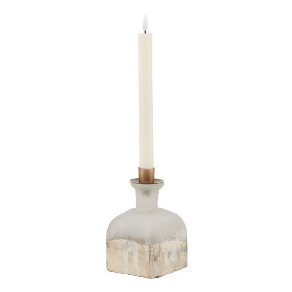 Burnished Dipped and Aged Brass Candle Holder Vase - Glass - L10 x W10 x H15 cm - Grey