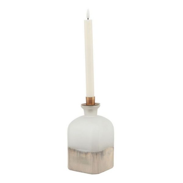 Burnished Dipped and Aged Brass Large Candle Holder Vase - Glass - L10 x W10 x H20 cm - Grey