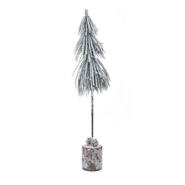 Small Snowy Tree in Wood Log - Plastic - Height 35 cm - Brown