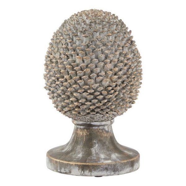 Large Stone Effect Pinecone Ornament with Gold Accents - Ceramic - L22 x W22 x H35 cm - Grey