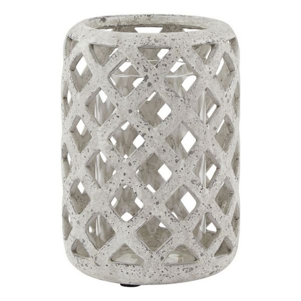 Stone Effect Hurricane Lantern - Ceramic - L16 x W16 x H23 cm - Grey
