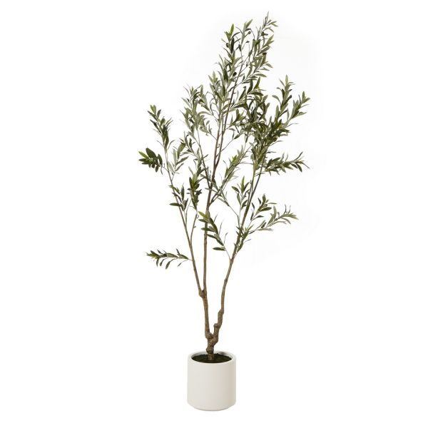 Apulia Olive Tree in Pot 210 cm - Plastic - Height 210 cm - Brown/White 