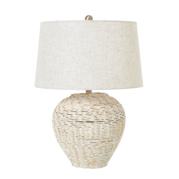White Wash Table Lamp with Linen Shade - Wicker - L43 x W43 x H63 cm - Brown