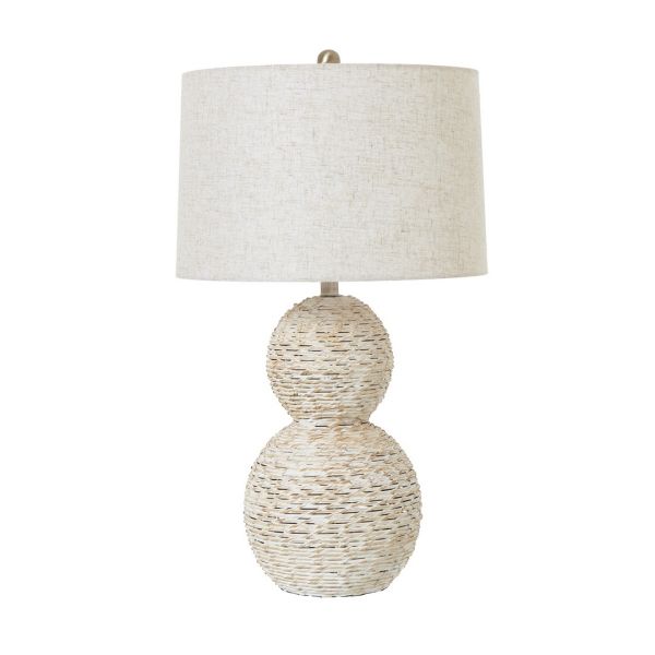 White Wash Globe Table Lamp with Linen Shade - Wicker - L43 x W43 x H79 cm - Brown