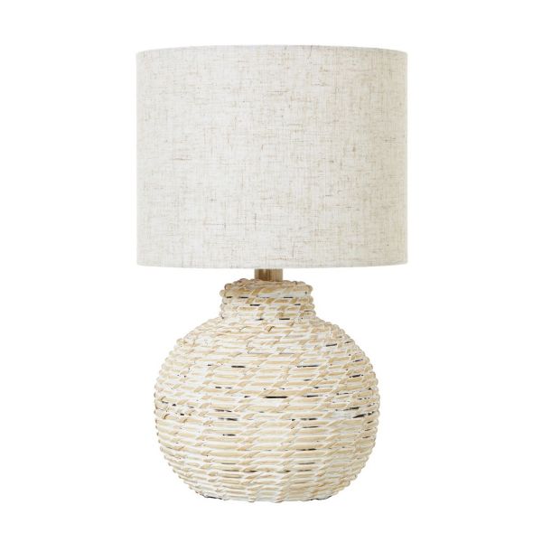 White Wash Small Bulbous Table Lamp with Linen Shade - Wicker - L20 x W20 x H35 cm - Brown