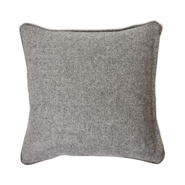 Herringbone Pure Wool Cushion with Piped Edge - Wool - W45 x H45 cm - Grey