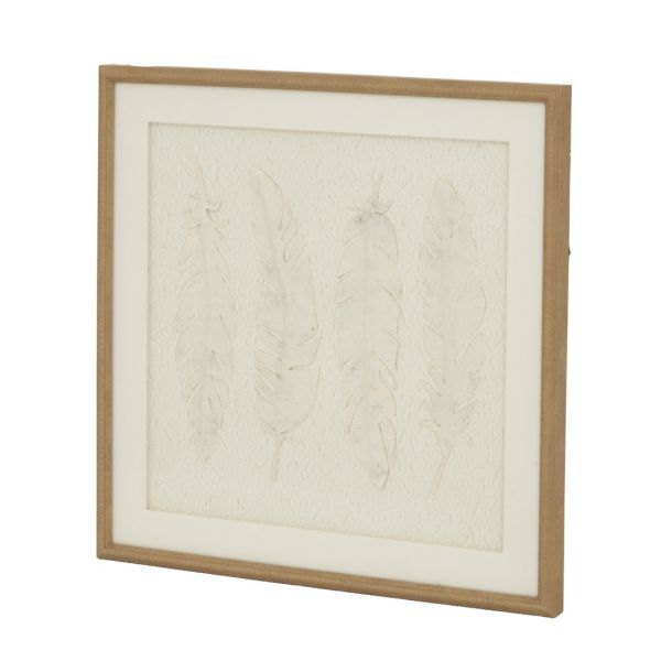 Alta Feathers Art Mounted in Beaded Frame - Wood - L2 x W50 x H50 cm - Brown