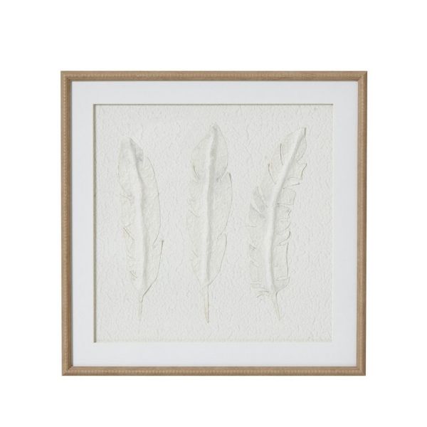 Solli White Feathers Art Mounted in Beaded Frame - Wood - L2 x W50 x H50 cm - Brown