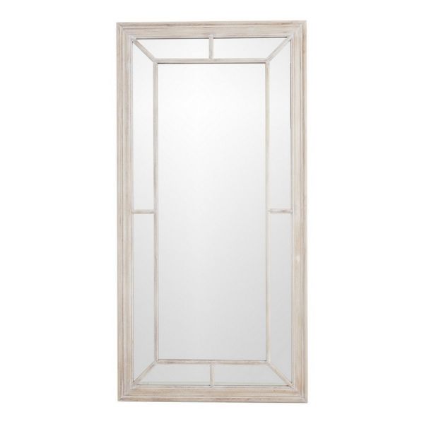 Large Washed Wood Framed Window Mirror - Wood - L6 x W100 x H200 cm - Brown