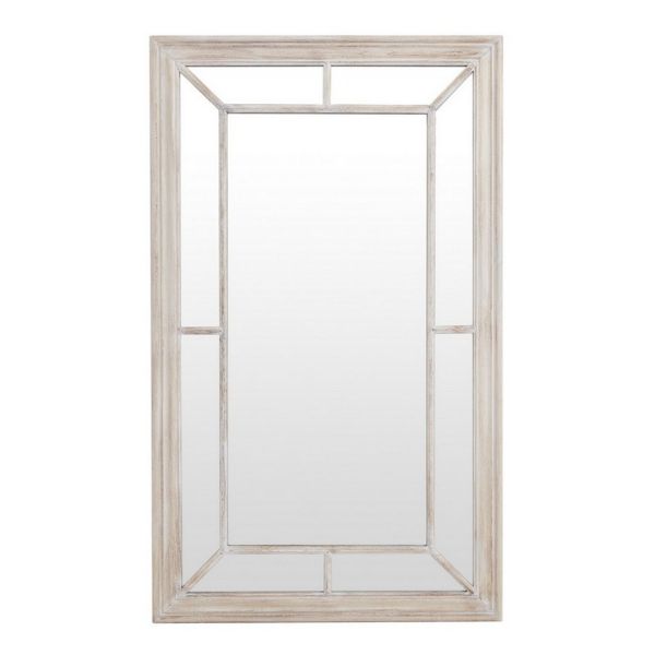 Washed Wood Framed Window Mirror - Wood - L6 x W90 x H150 cm - Brown
