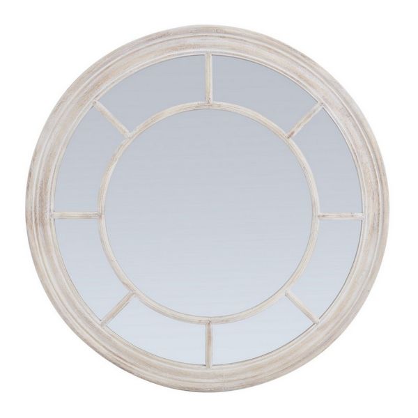 Washed Wood Framed Round Mirror - Wood - L6 x W90 x H90 cm - Brown