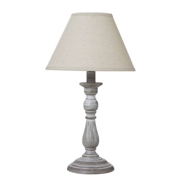 Augusta Column Table Lamp with Linen Shade - Wood - L12 x W12 x H31 cm - Grey