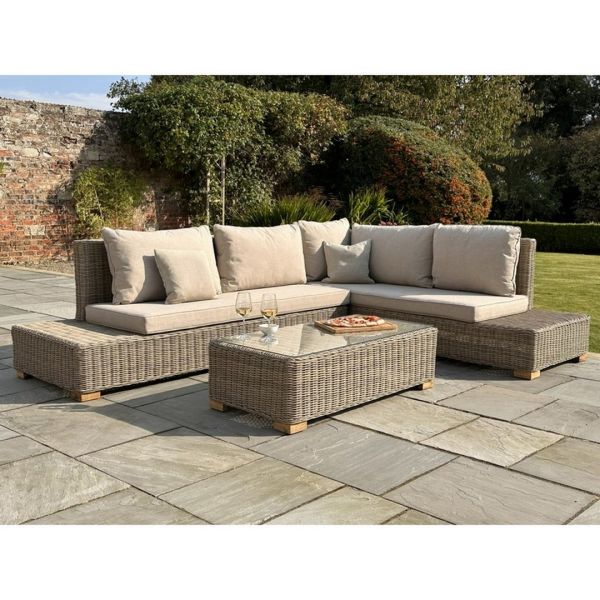 Capri Collection Outdoor Large Corner and Coffee Table Set - Glass - Beige